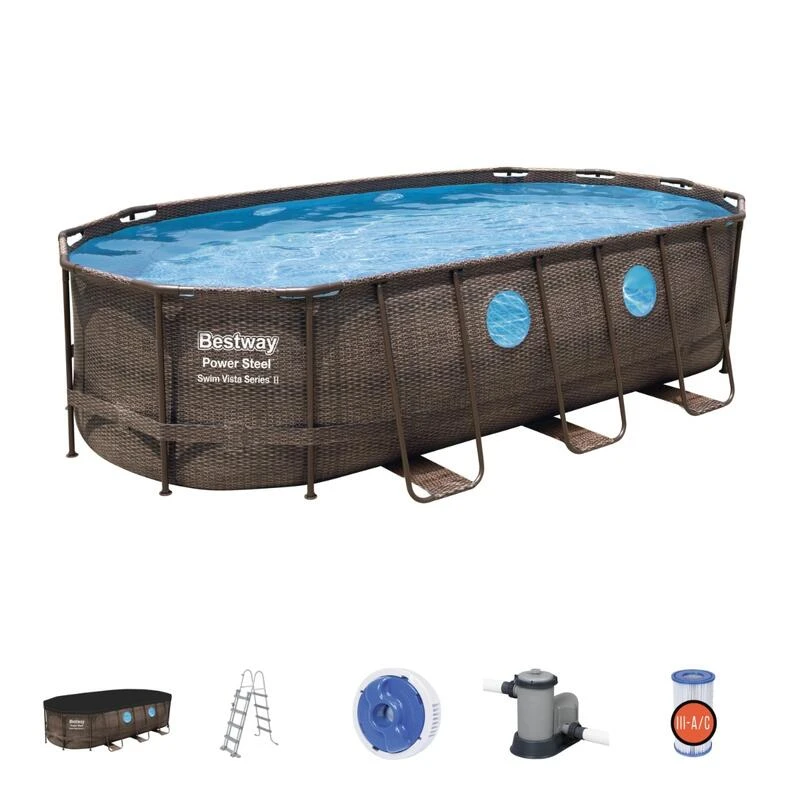549 X 274 X 122 Cm Bestway Power Steel Swim Vista Rotin Ovale Piscine Ensemble 3 549 X 274 X 122 Cm Bestway Power Steel Swim Vista Rotin Ovale Piscine Ensemble – Image 3