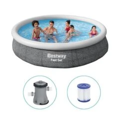 Bestway - Fast Set - Piscine Gonflable - 366x76 Cm - Impression Rotin - Ronde
