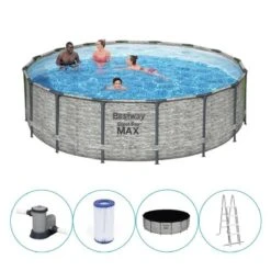 Bestway - Steel Pro MAX - Piscine Tubulaire - 488x122 Cm - Imprimé Pierre