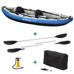 Canoë Kayak Gonflable Bleu 1 à 2 Places + Pagaie + Sac Transport + Pompe Double