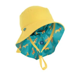 Chapeau Anti UV Bébé Réversible Jaune Et Bleu Imprimé SAVANE -Équipement De Natation Boutique chapeau anti uv bebe reversible jaune et bleu imprime savane 4