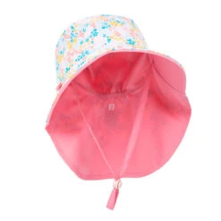 Chapeau Anti UV Bébé Réversible Rose Clair Et Imprimé Fleurs -Équipement De Natation Boutique chapeau anti uv bebe reversible rose clair et imprime fleurs 2