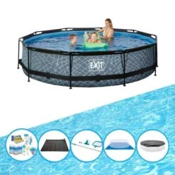 EXIT TOYS EXIT Piscine Stone Grey - Frame Pool ø360x76cm - Accessoires Inclus
