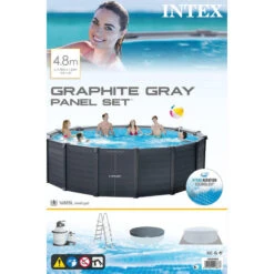 Intex - Graphite Gray Panel - Piscine - 478x124 Cm - Ronde - Piscine Intérieure -Équipement De Natation Boutique intex graphite gray panel piscine 478x124 cm ronde piscine interieure 4