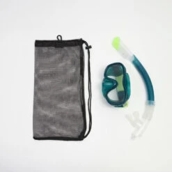 Kit De Snorkeling Masque 100 COMFORT Tuba DRYTOP Adulte Vert Avec Sac