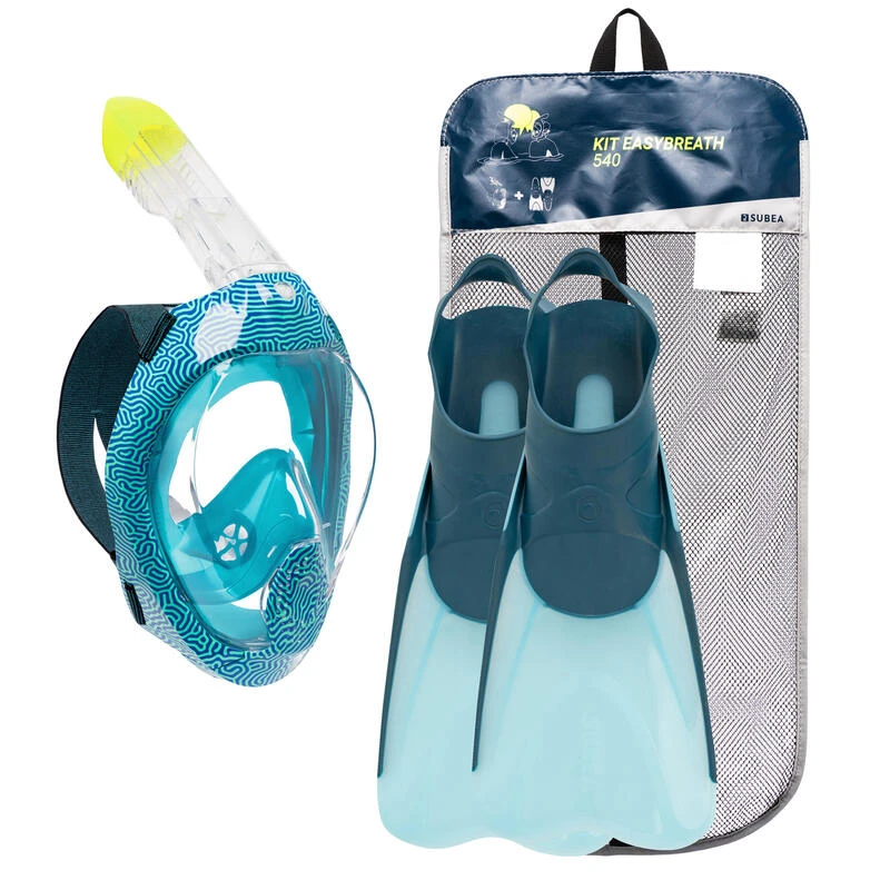 Kit De Snorkeling Masque Easybreath 540FT Freetalk Palmes Bleu Adulte Corail 1 Kit De Snorkeling Masque Easybreath 540FT Freetalk Palmes Bleu Adulte Corail