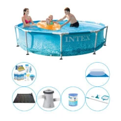 Pack De Piscine - 7 Pièces - Intex Metal Frame Ronde Plage 305x76 Cm