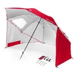 Parasol De Plage - Protection UPF+50 - 2,4 M De Diamètre - Rouge - SPORT-BRELLA