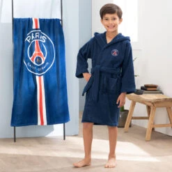 Peignoir De Bain Enfant 100% Coton Football Paris - Tricolore -Équipement De Natation Boutique peignoir de bain enfant 100 coton football paris tricolore 2