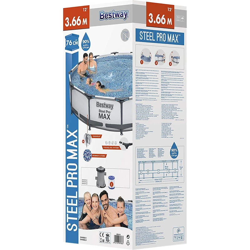 Piscine Bestway Steel Pro Max + Pompe à Filtre 366 Cm 2 Piscine Bestway Steel Pro Max + Pompe à Filtre 366 Cm – Image 2
