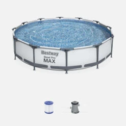 Bestway Piscine Tubulaire - Opalite Blanche - Piscine Ronde 3,6m Avec Pompe De