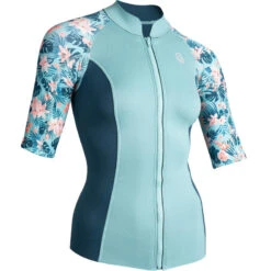 Top Anti UV Manches Courtes Femme Néoprène 1 Mm - Turquoise Fleurs -Équipement De Natation Boutique top anti uv manches courtes femme neoprene 1 mm turquoise fleurs 5