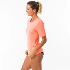 WATER TEE SHIRT Anti UV Surf Manches Courtes Femme Corail Fluo -Équipement De Natation Boutique water tee shirt anti uv surf manches courtes femme corail fluo 3
